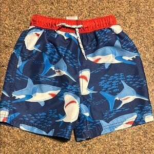 Mini Boden Shark Print Kids Swim Shorts